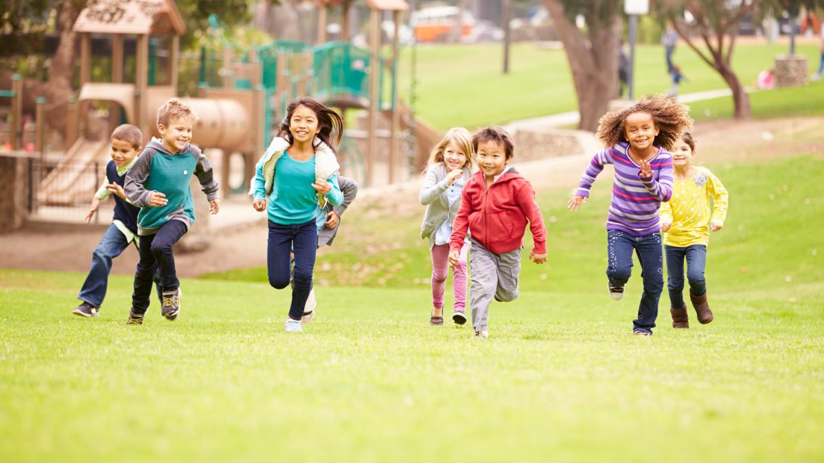 Children playing on a green grass field