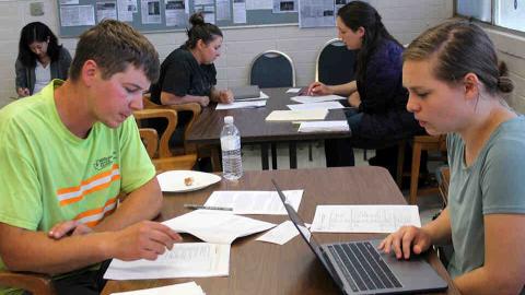 constructions workers fill out a survey as part of the study